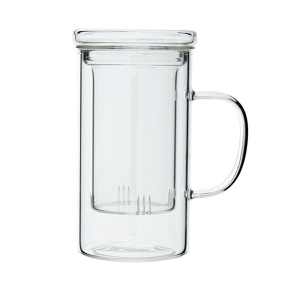 티로하 베이직 내열 유리 티머그 녹차잔 (550 ml) 뚜껑티 머그컵 거름망 찻잔 - 상품 이미지