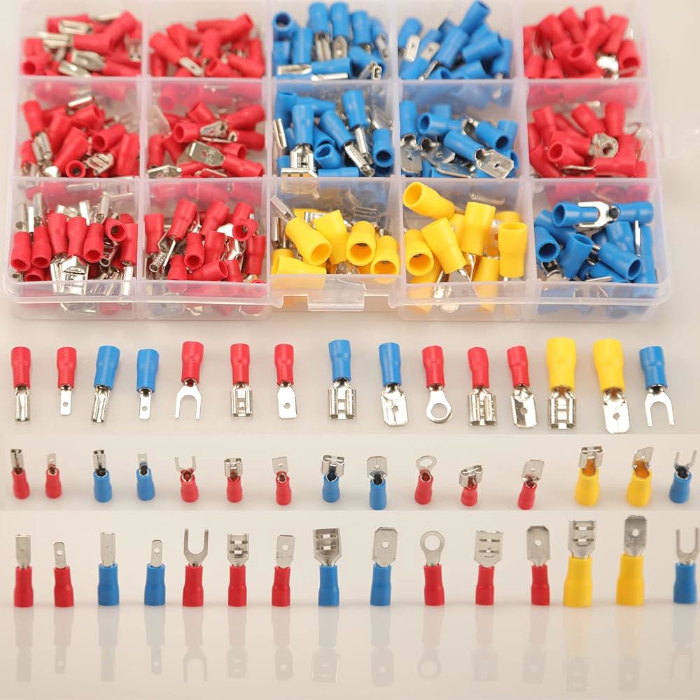 페기줄리 280PCS 크림프 커넥터, 2.8mm 4.8mm 6.3mm 남녀 스페이드 커넥터 키트, 15종 단자 전기 단자에는 링 포크 와이어 커넥터가 포함되어 있습니다 280pcs - 상세 이미지 2