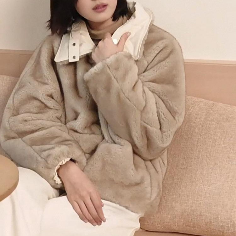 리버시블 카라 두꺼운 따뜻한 짧은 겨울용 - 상품 이미지