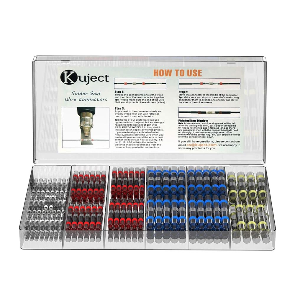 Kujject 200PCS 솔더 씰 열수축 버트 커넥터, 방수 와이어 커넥터 키트 전기 단자, 해상 자동차 보트 트럭용 솔더리스 절연 스플라이스 케이블 120 - 상품 이미지