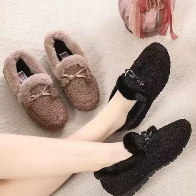 여성 뽀글이 단화 기모 모카신 털 겨울 데일리 신발 - 상품 이미지