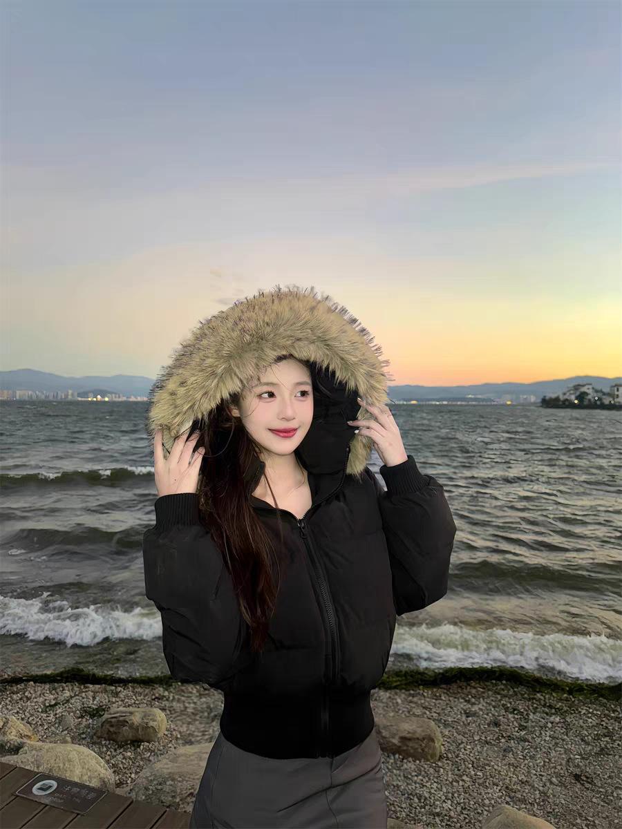 오리 다운 패딩 카라 허리 재킷 여성 겨울 두꺼운 짧은 이미지 7