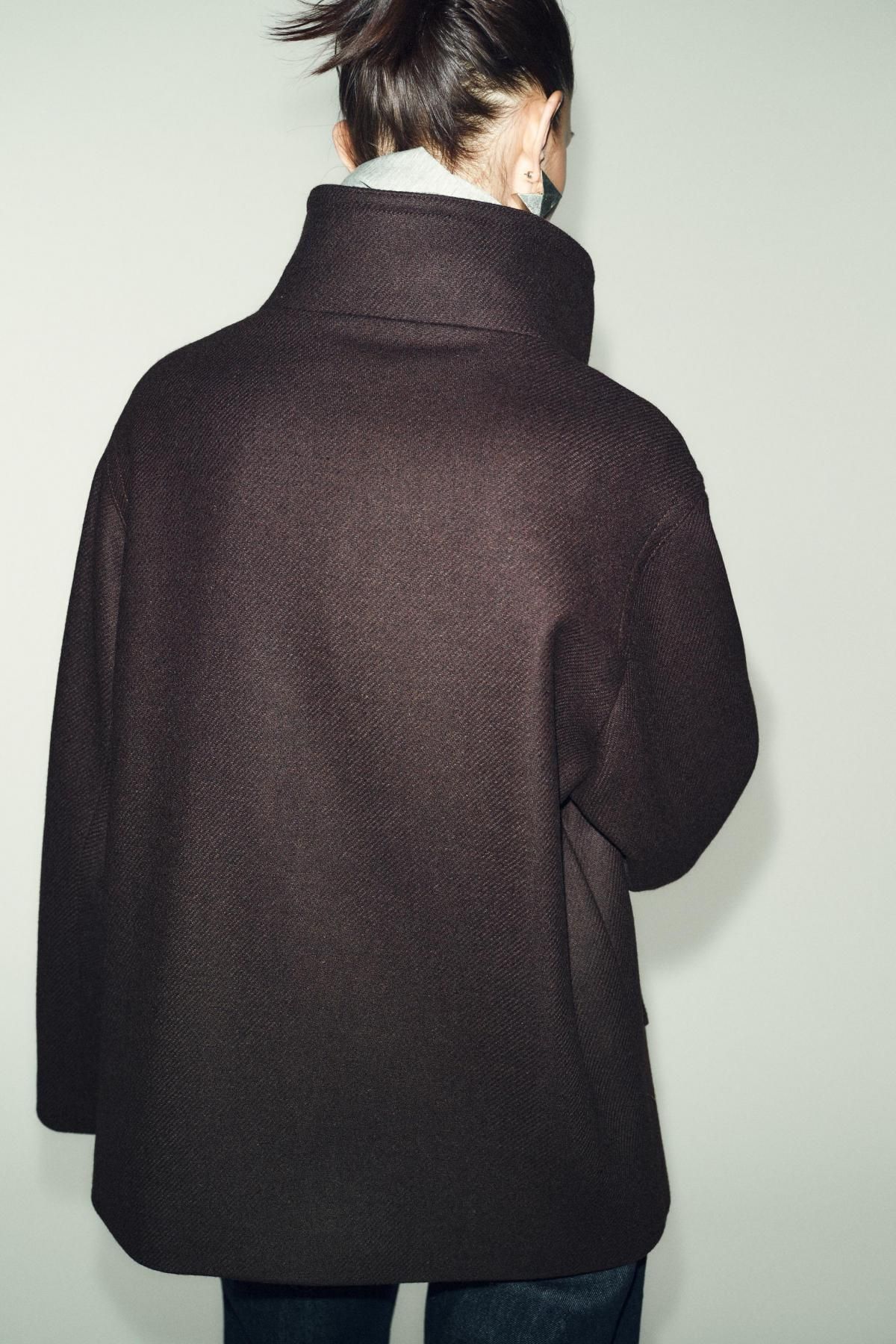 자라 클래식 울 하이넥 크롭 코트 2077/323 BROWN 이미지 7