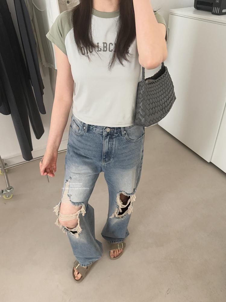나혼자산다 지효 스타일 빈티지 데님 진 바지 트와이스 찢청 - 상세 이미지 3