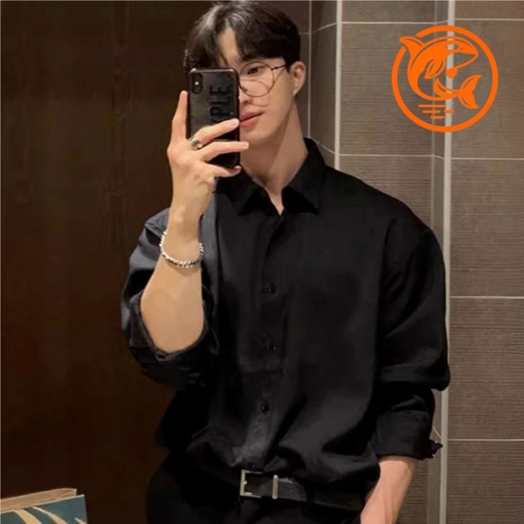 트렌디 남성 긴팔 셔츠 루즈핏 캐주얼 셔츠 가을 스프링 - 메인 이미지