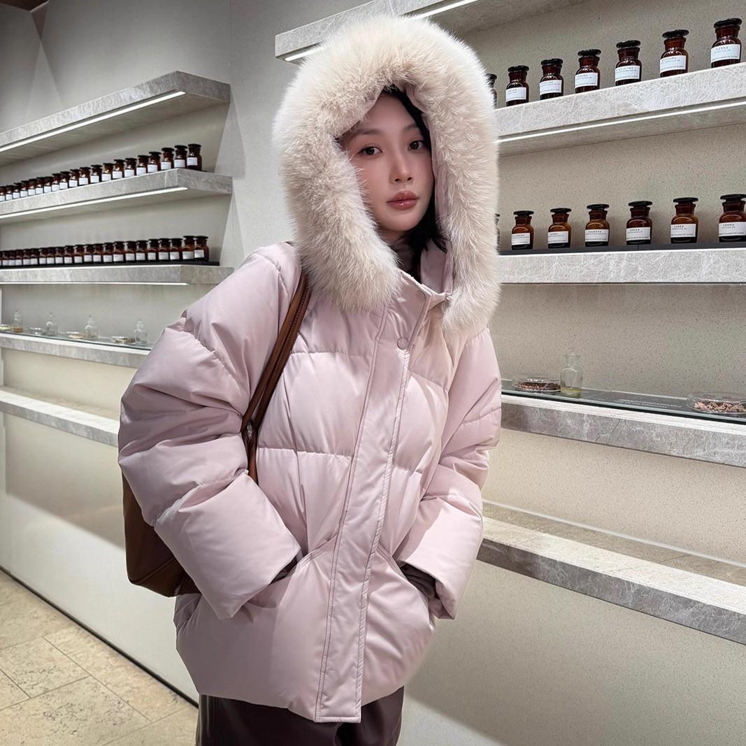 여성용 오리다운 후드 재킷 패딩 두꺼운 따뜻한 모피 칼라 - 메인 이미지