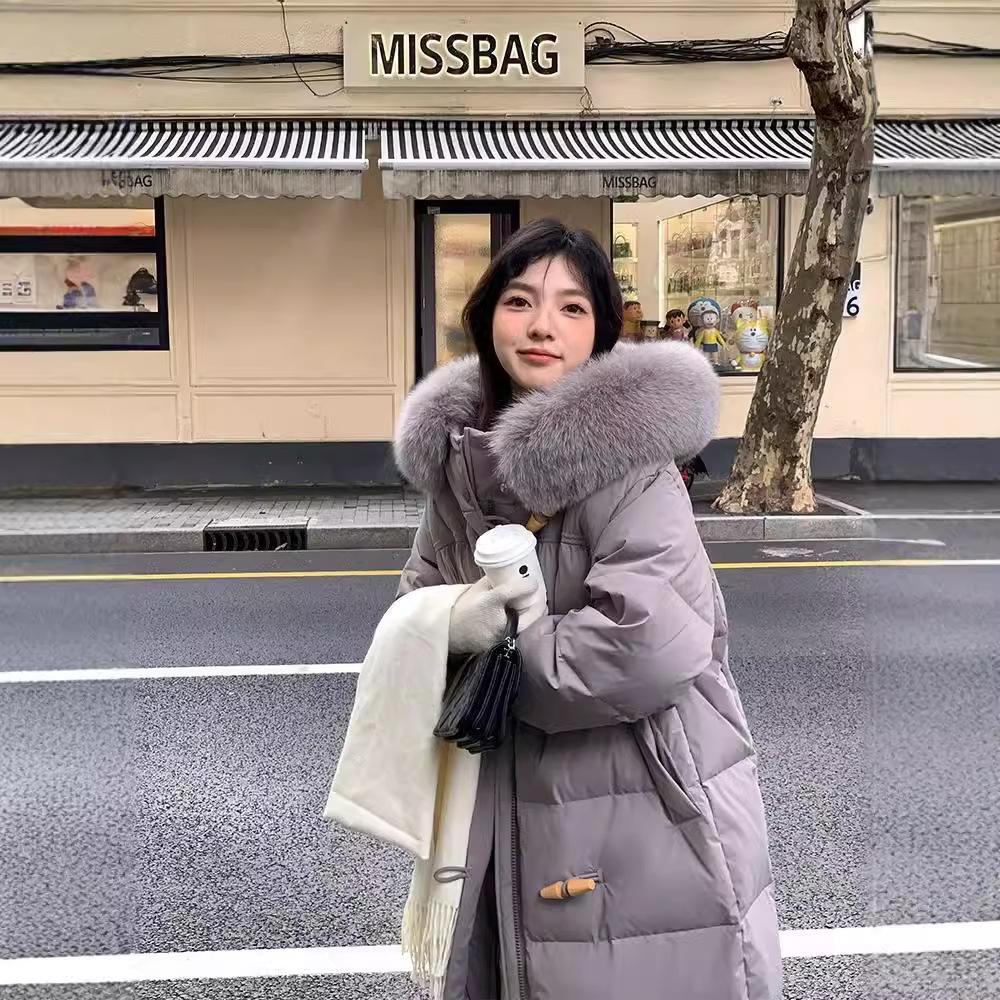 떡볶이 패딩 무릎위 큰 모피 카라 두꺼운 다운 자켓 - 상세 이미지 3