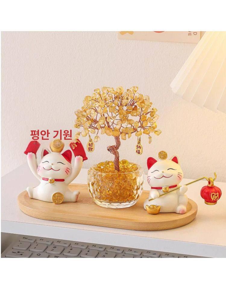 행운 고양이 풍수장식 천연 수정 부자 나무 거실 사무실 현관 데코 - 상세 이미지 5