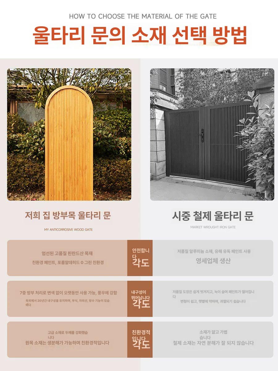 울타리문 목재 대문 전원 주택 방부목 게이트 텃밭 가든 A. 아치형 90x150 브루노브라운 중간