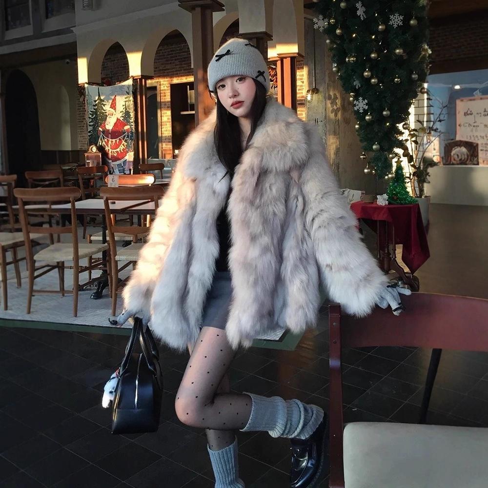 여성 겨울 모조 여우 모피 코트 두꺼운 패션 선택 가능 - 메인 이미지