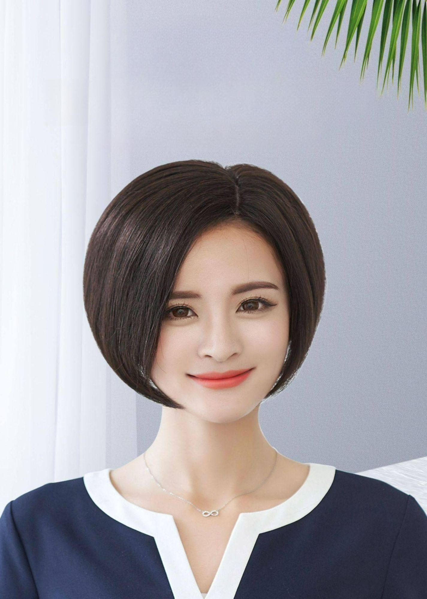 여성 숏컷 항암 가발 단발 인모 엄마 볼륨 스타일 내추럴 컬러 오른쪽 - 상품 이미지