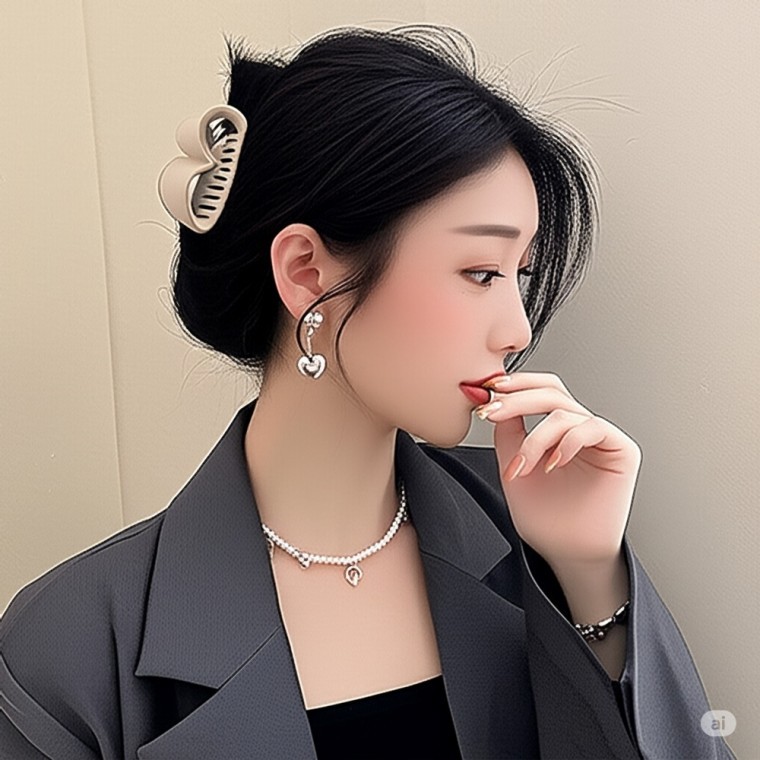 헤어삔 하트모양 올림머리 반머리 헤어핀 집게핀 - 상품 이미지