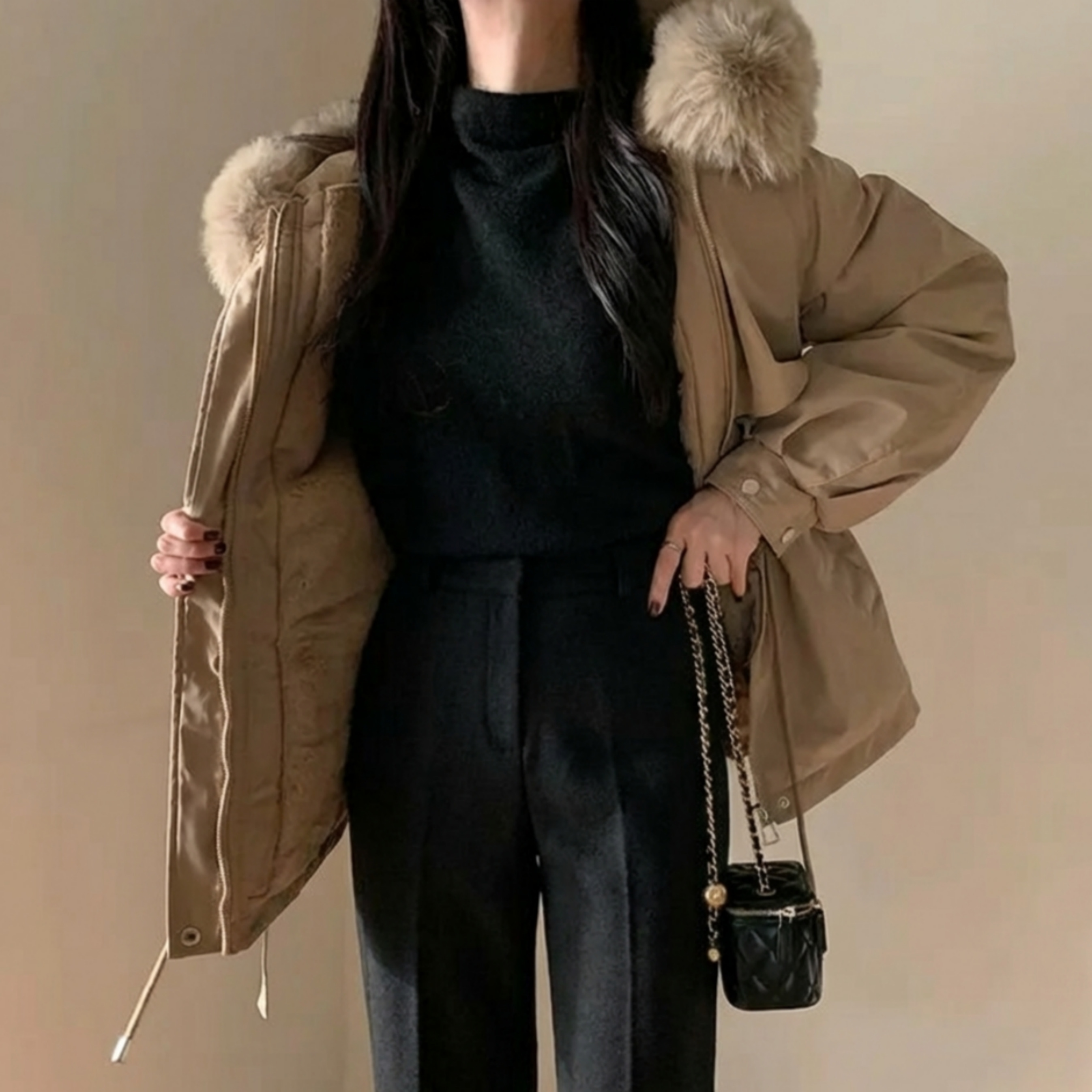야상패딩 여성하프패딩 밍크퍼후드야상 이미지 7