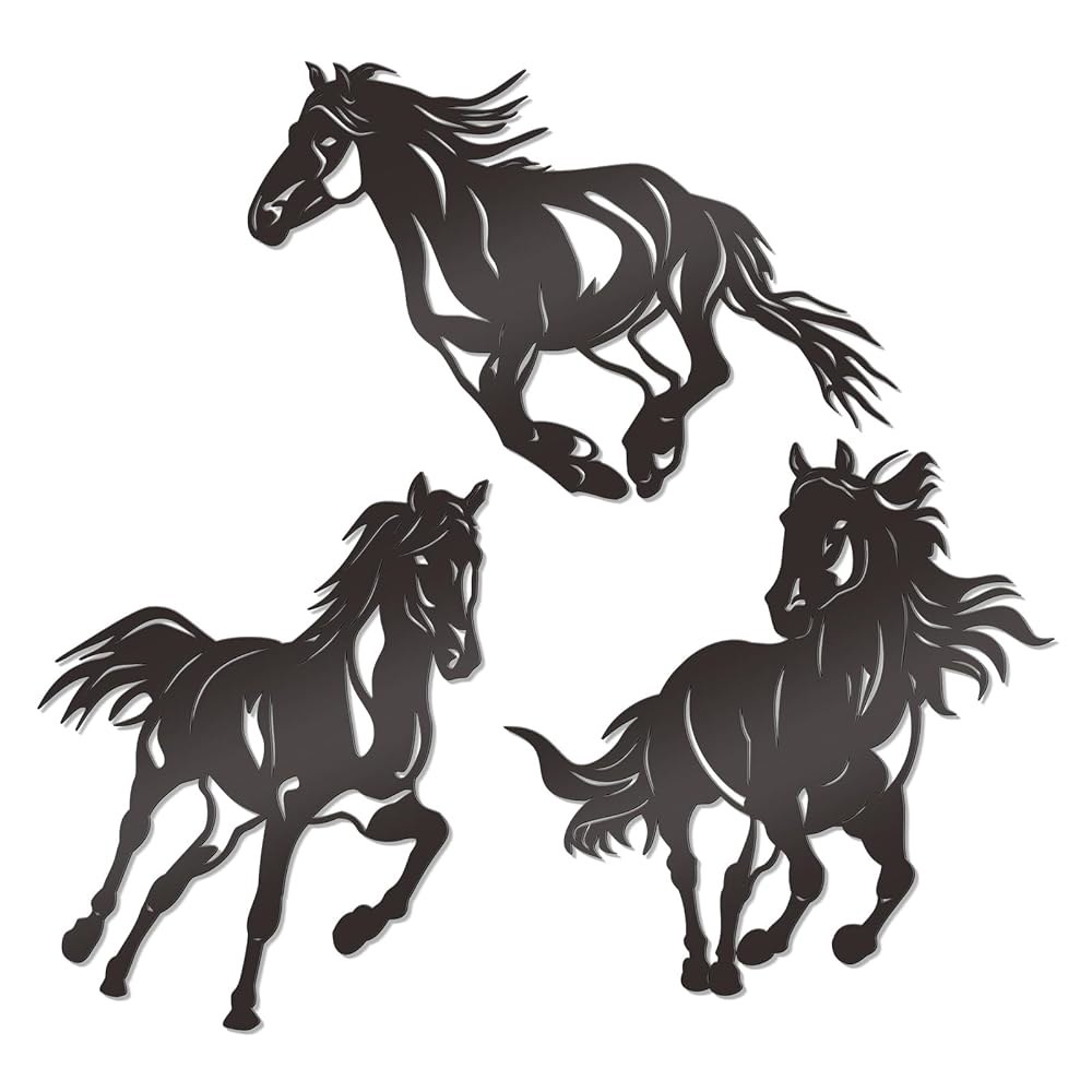 Bnesi 3Pcs 금속 말 벽 아트 러닝 월 서양 장식 러스틱 욕실 가정용 침실 거실 (말) Horse - 상품 이미지