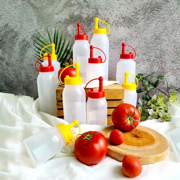 대형 뚜껑마개 식당용 투명케찹병 400ml-색상랜덤발송 모던조미료통 이쁜 - 메인 이미지