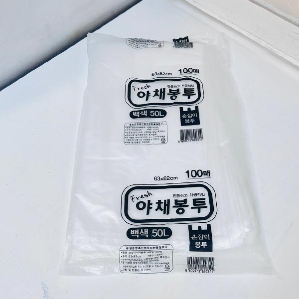 손잡이 야채 봉투 50L( 백색) 100매 쓰레기봉투 비닐봉투 시장 대봉투 하얀색 과체 - 상품 이미지