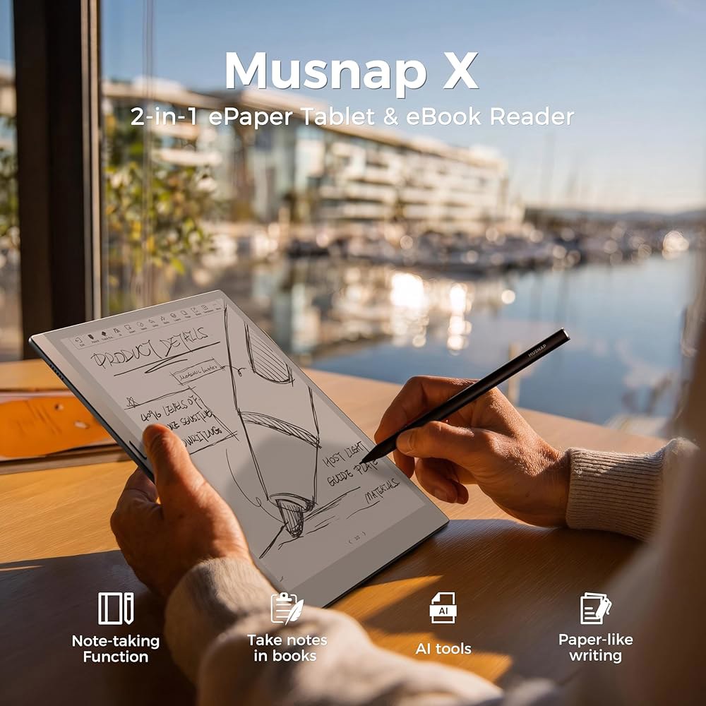 Musnap X 10.65인치 전자 잉크 종이 태블릿 | 8GB+128GB 초박형 유연한 화면 노트북, 스타일러스 펜 2-in-1 및 전자책 리더 회의, 학습 독서를 위한 긴 배터 - 상세 이미지 2