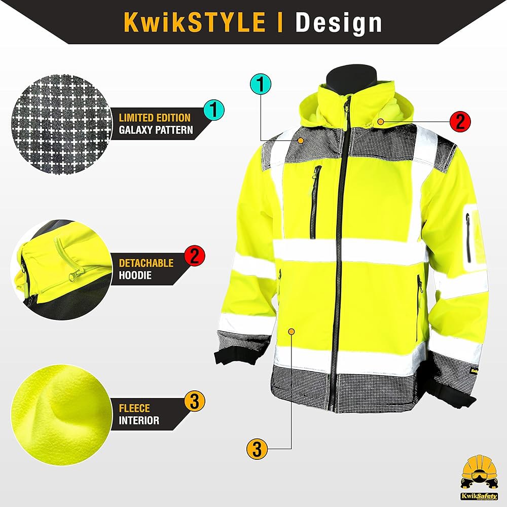 KwikSafety - 노스캐롤라이나주 샬럿 에이전트 및 갤럭시 호환 소프트쉘 안전 재킷 [베이스 한정판 디자인] 클래스 3 ANSI 테스트 완료 OSHA - 상세 이미지 3