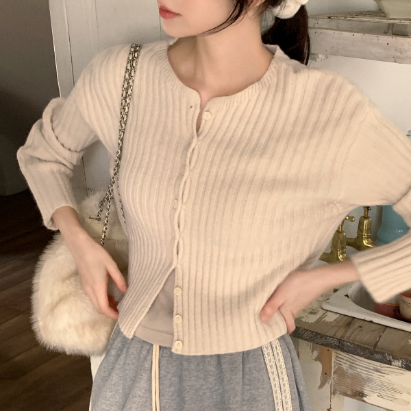 세미 크롭 골지 가디건 cd3560 제품 이미지