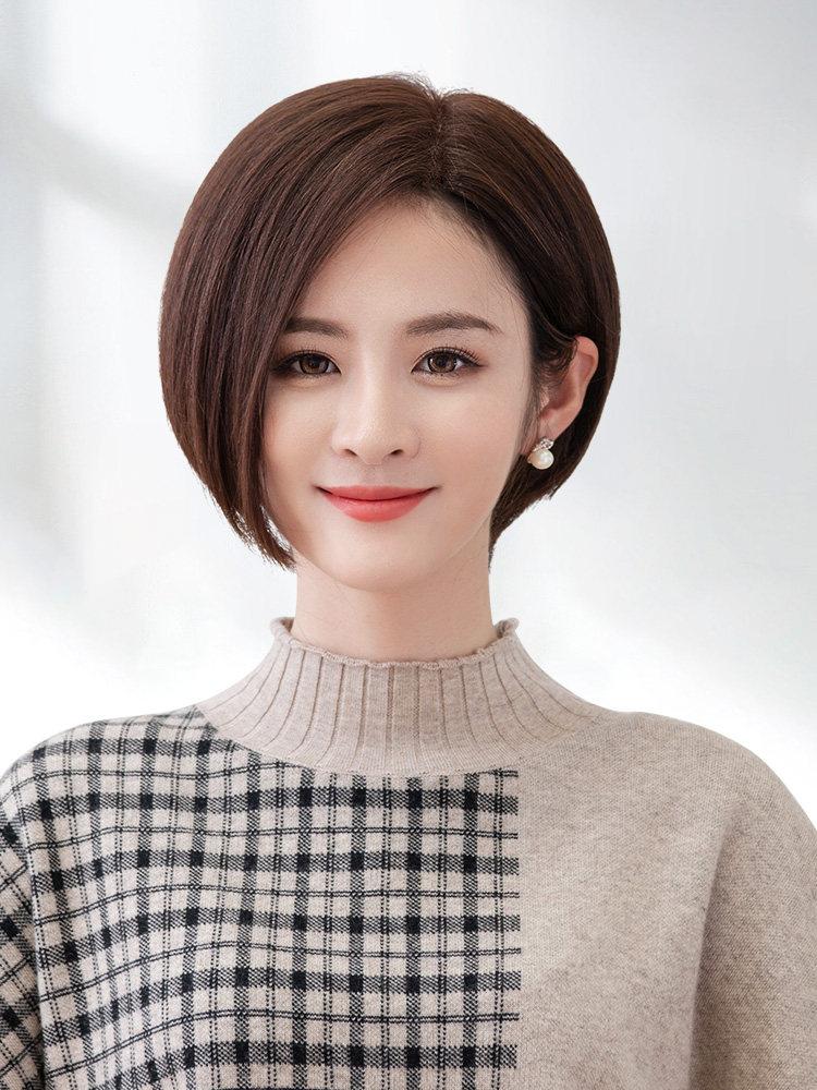 정수리 탈모 새치 커버 가발 단발 엄마 항암 자연모 인모 숏컷 볼륨 내추럴 컬러 - 메인 이미지