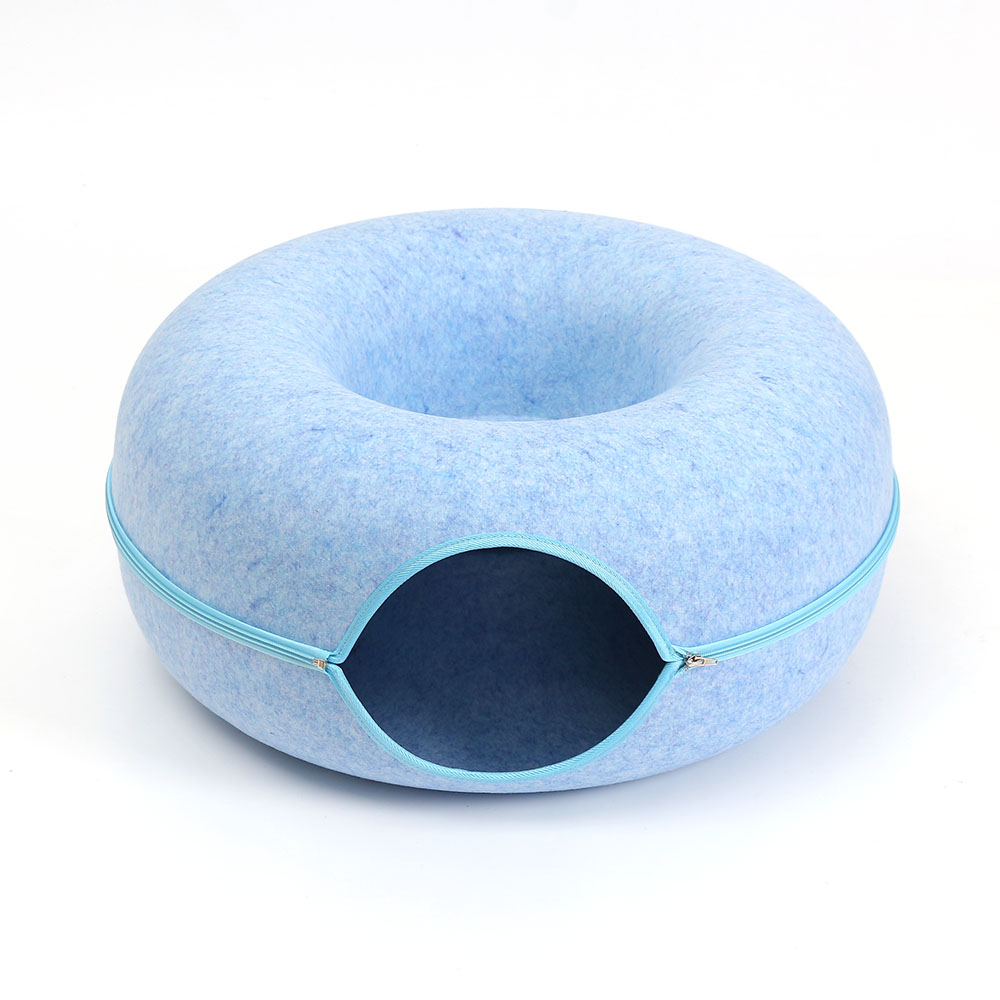 고양이 도넛 터널 숨숨집( 60 cm) (블루) 캣하우스 캣터널 장난감 도너츠 방석 - 상품 이미지