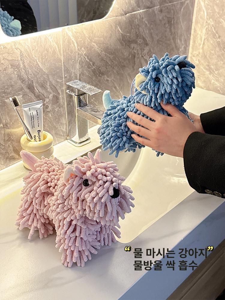 귀여운 강아지 캐릭터 손수건 걸이형 주방 욕실용 손타월 브라운 강아지인형 - 상세 이미지 2