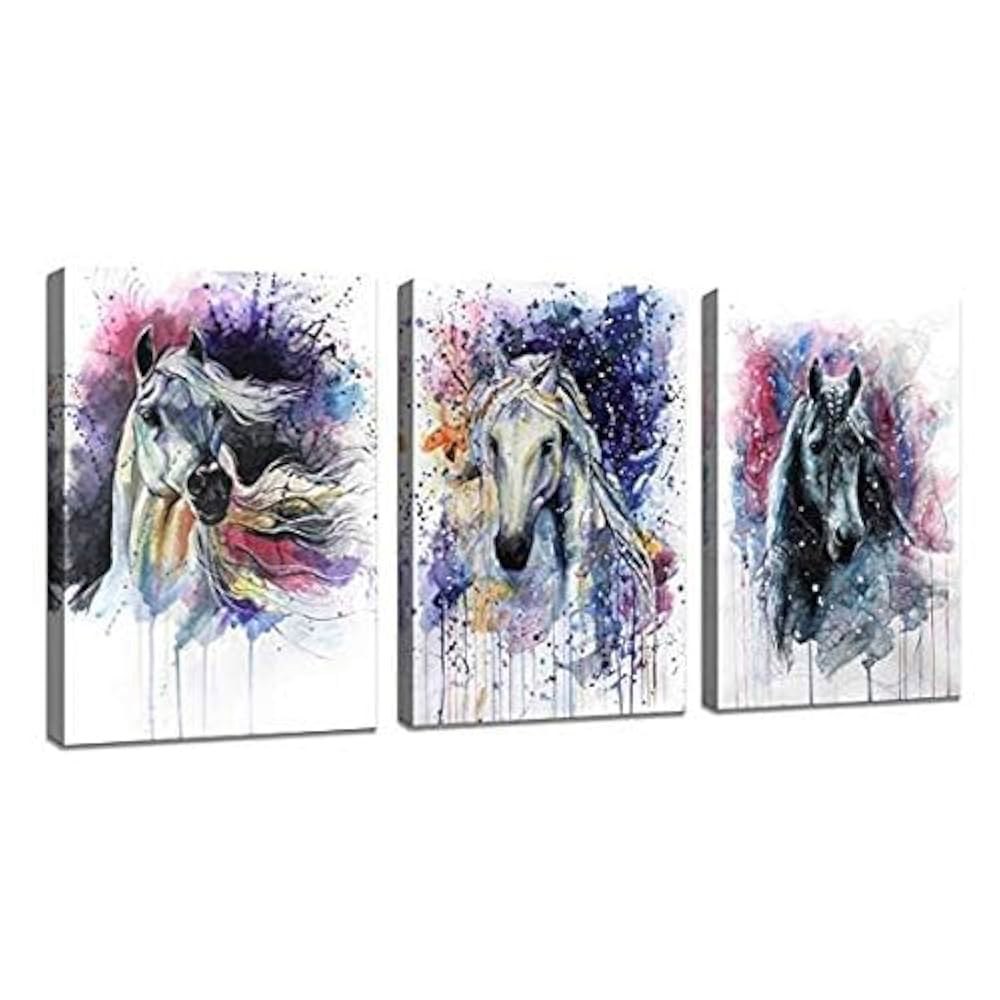DZL 아트 D70246 캔버스 월 말 동물 그림 액자에 걸 수 있는 3 패널 수채화 집 벽 장식용 미술 작품 - 상세 이미지 3