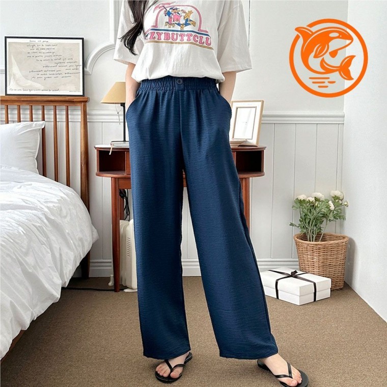편안한 여성용 세미 와이드핏 캐주얼 바지 데일리 착용용 밴딩 팬츠 - 상품 이미지