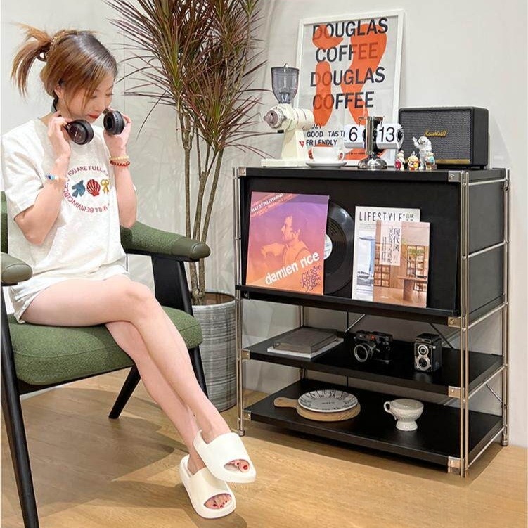 턴테이블장 미드센츄리 수납장 거실 침실 서재 다용도 블랙 기본83.5x41x68서랍+선반 - 상세 이미지 3