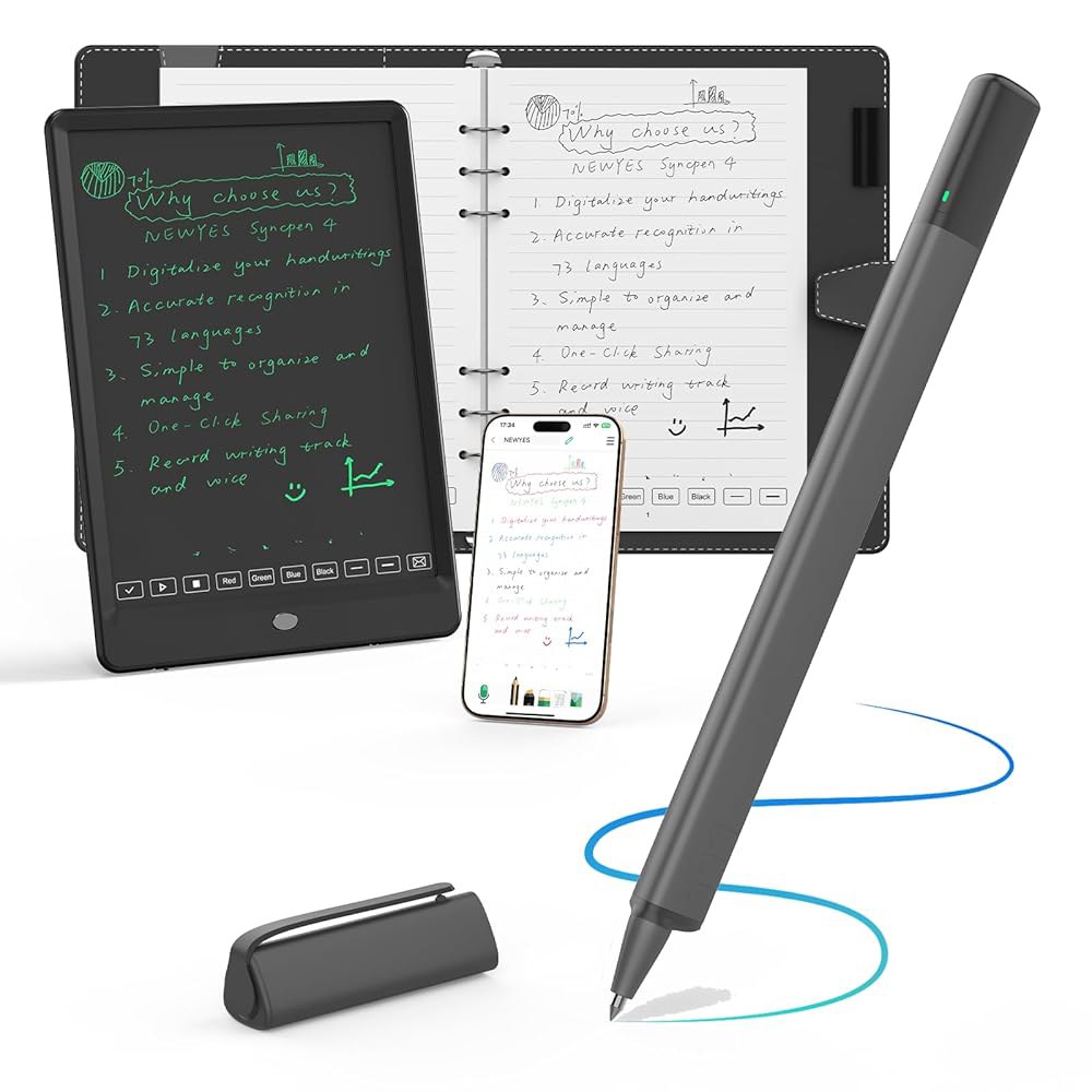 NEWYES SyncPen 4 스마트 펜과 디지털 노트북 펜 Sync 삭제 가능 젤 블루투스 무선 OCR 학생, 디자이너, 크리에이티브, 비즈니스맨, 메모장 포함) - 상품 이미지