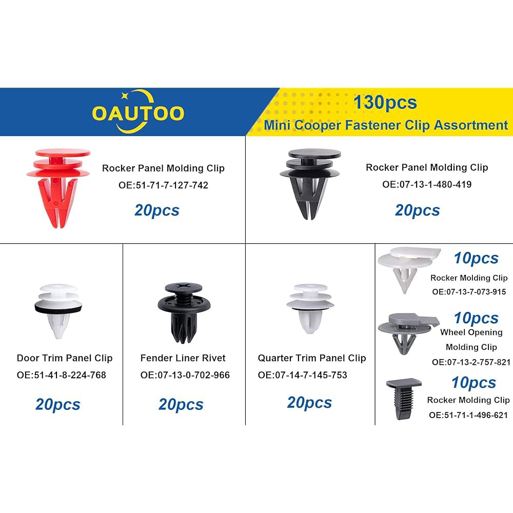 OAUTOO 미니 쿠퍼 R50 R52 바디 자동차 R53 모음 내부 외부 리테이너 및 130개 패스너 R56용 클립 - 상세 이미지 3