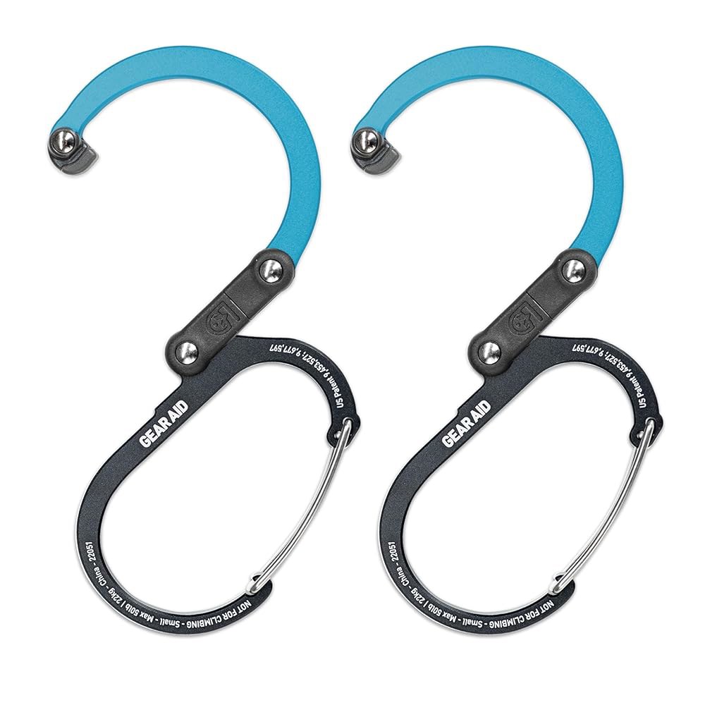GEAR AID HEROCLIP 카라비너 클립 블루, 2팩 앤 (스몰), 블랙 후크 지갑, 유모차 및 백팩용, Black & Red Small 1 Pack - 상품 이미지