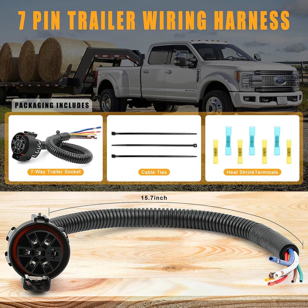 Zhushan 7핀 트레일러 배선 하네스, 및 피그테일, 시에라, GMC OEM 와이어 커넥터 스플라이스 인 F150, 12-16 소켓 AWG 닷지 튜브용 실버라도, 플렉스 7방향 - 상세 이미지 2