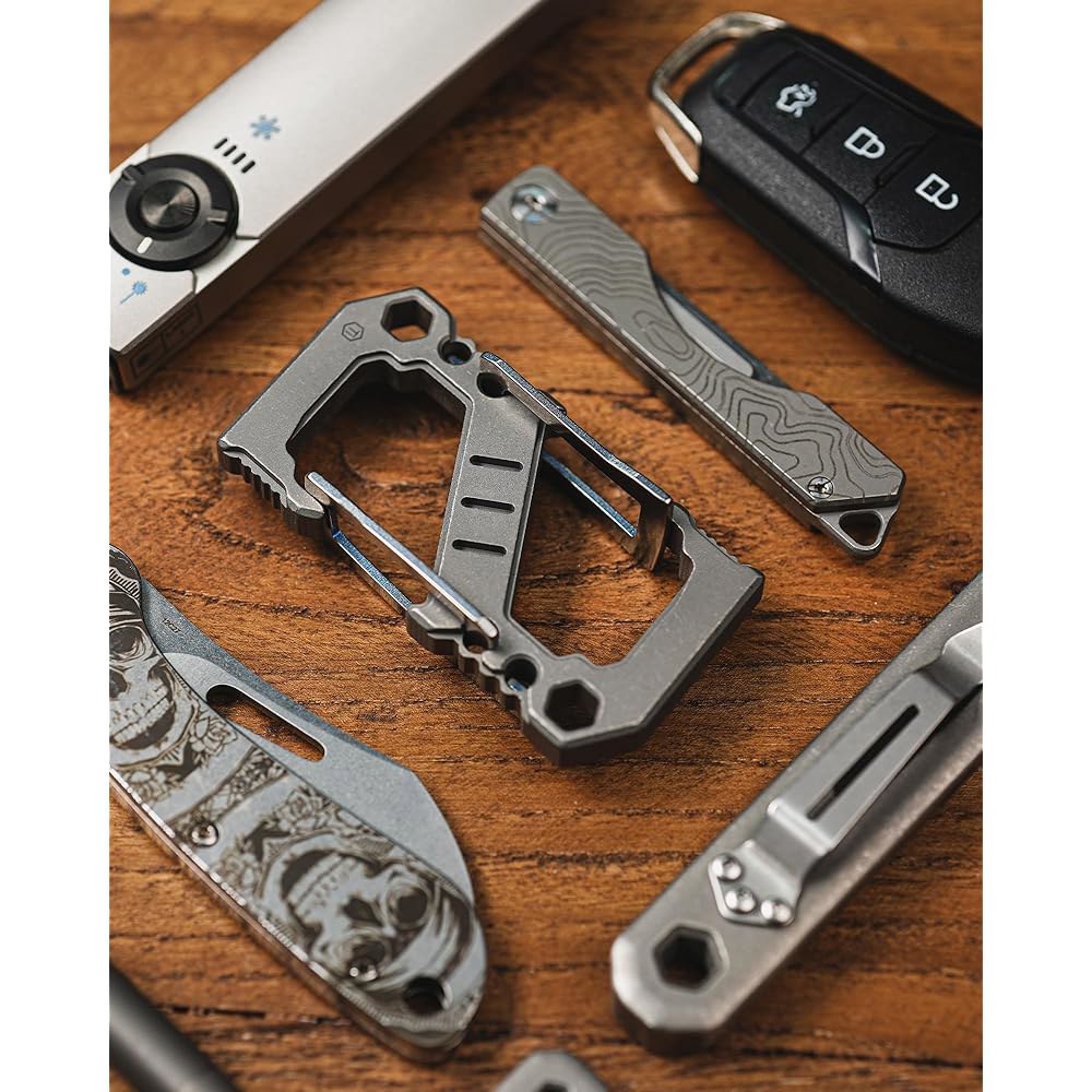 KeyUnity KU07 티타늄 카라비너 멀티툴 EDC 일상적인 키체인 및 1 휴대용 드라이버 게이트, 병따개 양면 스크루 3 포함, 클립, in - 상세 이미지 2