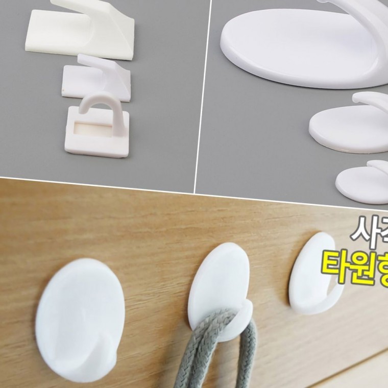 부착형 플라스틱 행거 접착 벽면 걸이 간편 설치 화이트 - 메인 이미지
