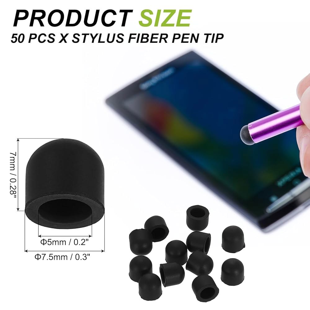 패티킬 7.5mm(0.3 ) 스타일러스 펜 팁, 50Pcs 전도성 고무 정전식 터치스크린 팁 휴대폰용 컴퓨터 태블릿 전자책 리더 스마트 드로잉 보드, 블랙 5.5mm - 상세 이미지 2