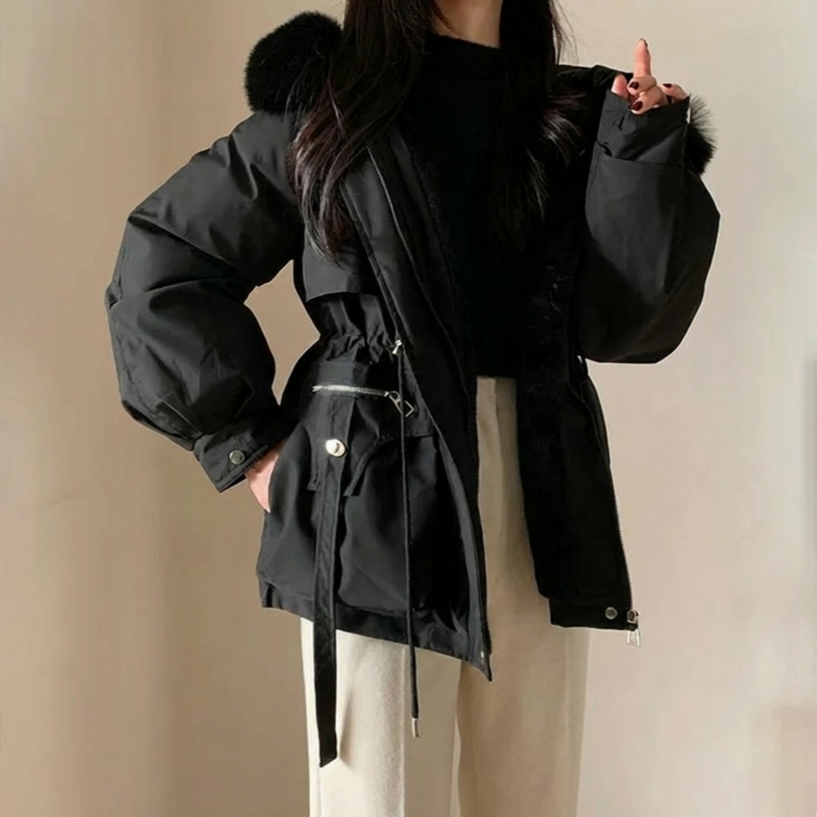 야상패딩 여성하프패딩 밍크퍼후드야상 이미지 6