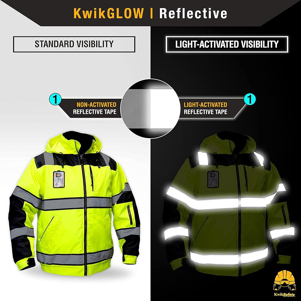 KwikSafety 반사 재킷 | 남성용 단열 하이비스 작업 폭격기 옐로우, 오렌지, 멀티컬러 - 상세 이미지 3