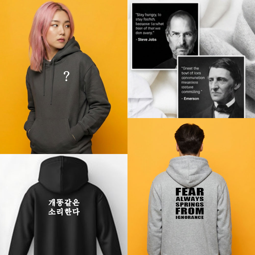 [웨어탯] 명언 동기부여 커스텀 프린팅 맨투맨 후드 집업후드 단체복 패밀리룩 커플룩 소량 주문 제작 - 상품 이미지