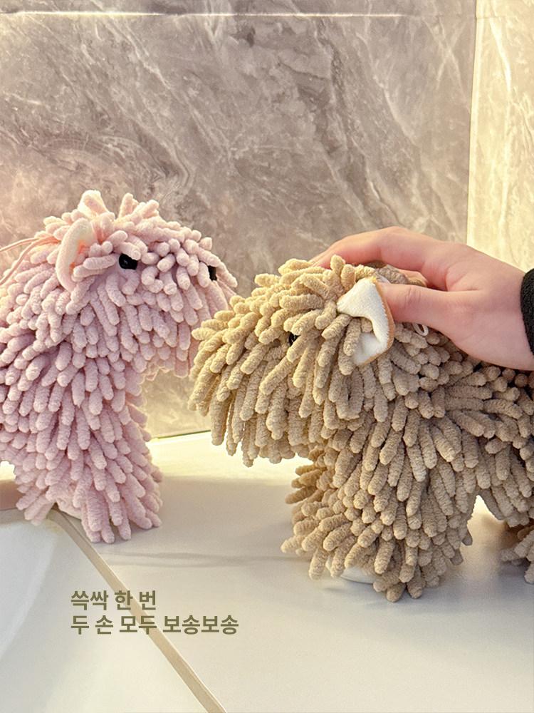 귀여운 강아지 캐릭터 손수건 걸이형 주방 욕실용 손타월 브라운 강아지인형 - 상세 이미지 4