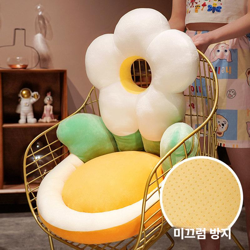 꽃무늬 의자 등받이 일체형 허리보호 겨울용 창가용 그레이 플로럴 스몰 50 x 45cm - 상세 이미지 4