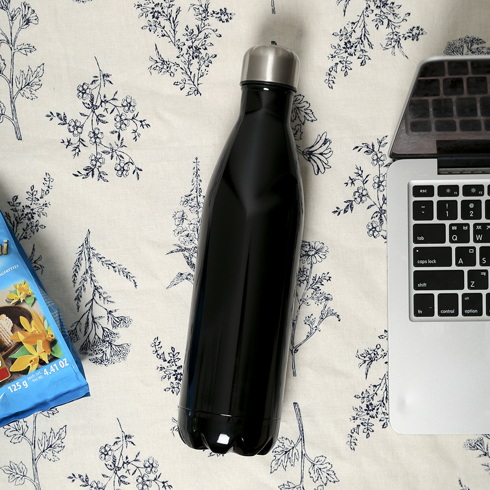 750 ml 스텔라 유광 보온병 물병 (블랙) 휴대 보냉 원터치 보온보 냉병 휴대용 - 메인 이미지