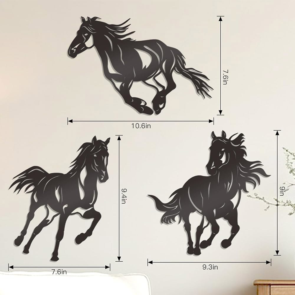 Bnesi 3Pcs 금속 말 벽 아트 러닝 월 서양 장식 러스틱 욕실 가정용 침실 거실 (말) Horse - 상세 이미지 3