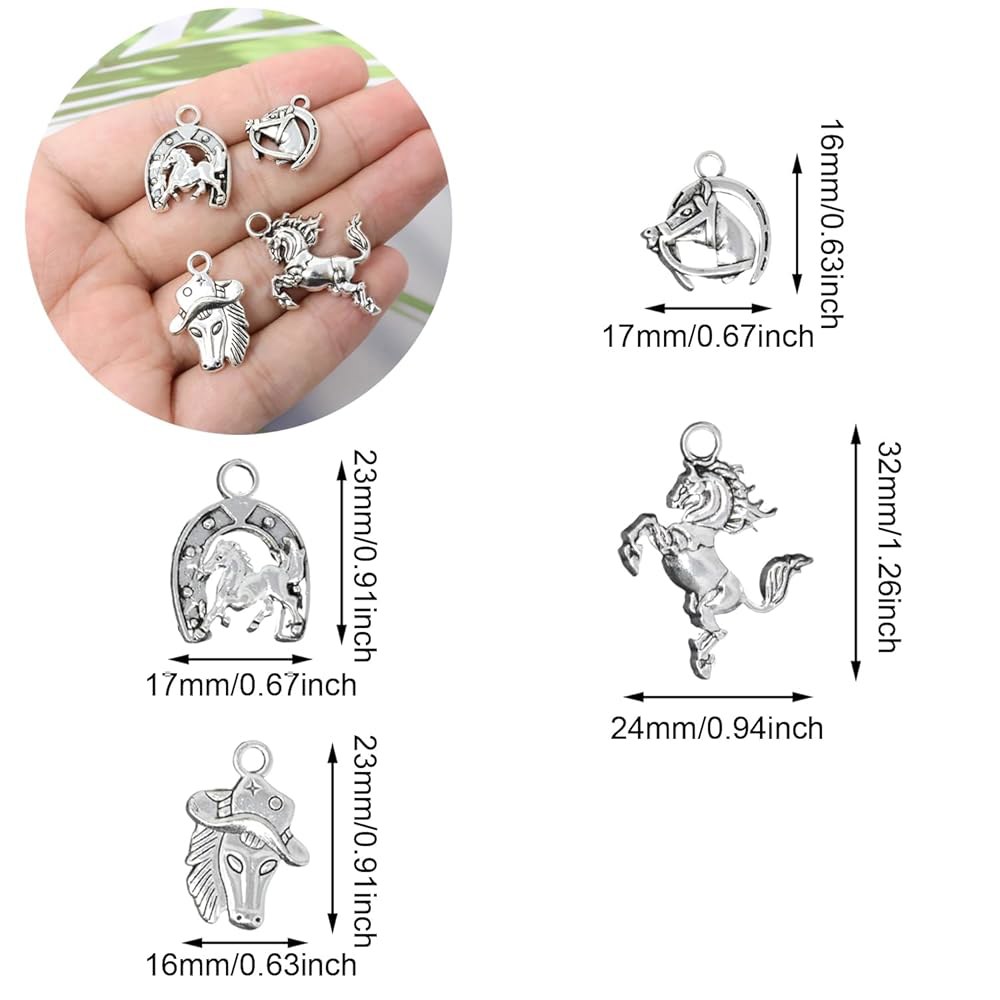 유톤 40PCS 합금 럭키 호스슈 참 펜던트 열쇠고리, 귀걸이, 팔찌, 목걸이, 보석 제작 및 DIY 공예를 위한 웨스턴 카우보이 동물 - 4가지 스타일 - 상세 이미지 2