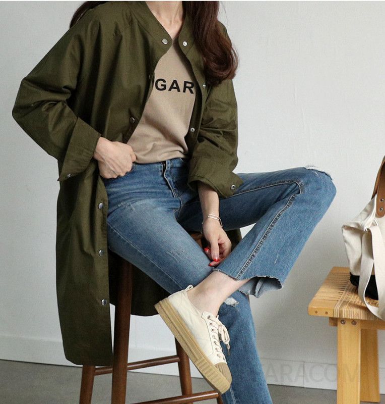 여성 면 차이나넥 루즈핏 긴팔 버튼 포켓 중기장 자켓 점퍼 캐주얼 아우터 봄 가을 데일리룩 - 상세 이미지 3