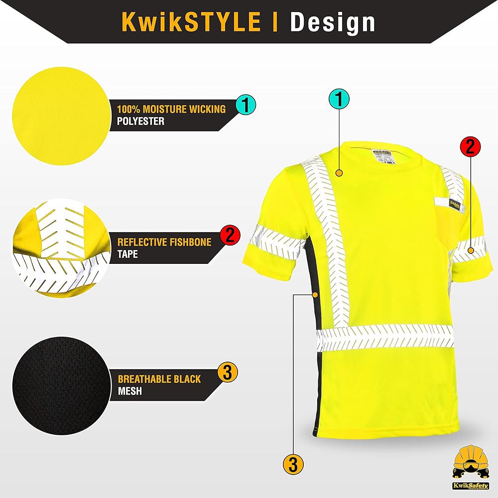 KwikSafety - 노스캐롤라이나주 샬롯 르네상스 맨 반팔 안전 셔츠 [반사 피쉬본 테이프] 클래스 2 ANSI OSHA - 상세 이미지 3