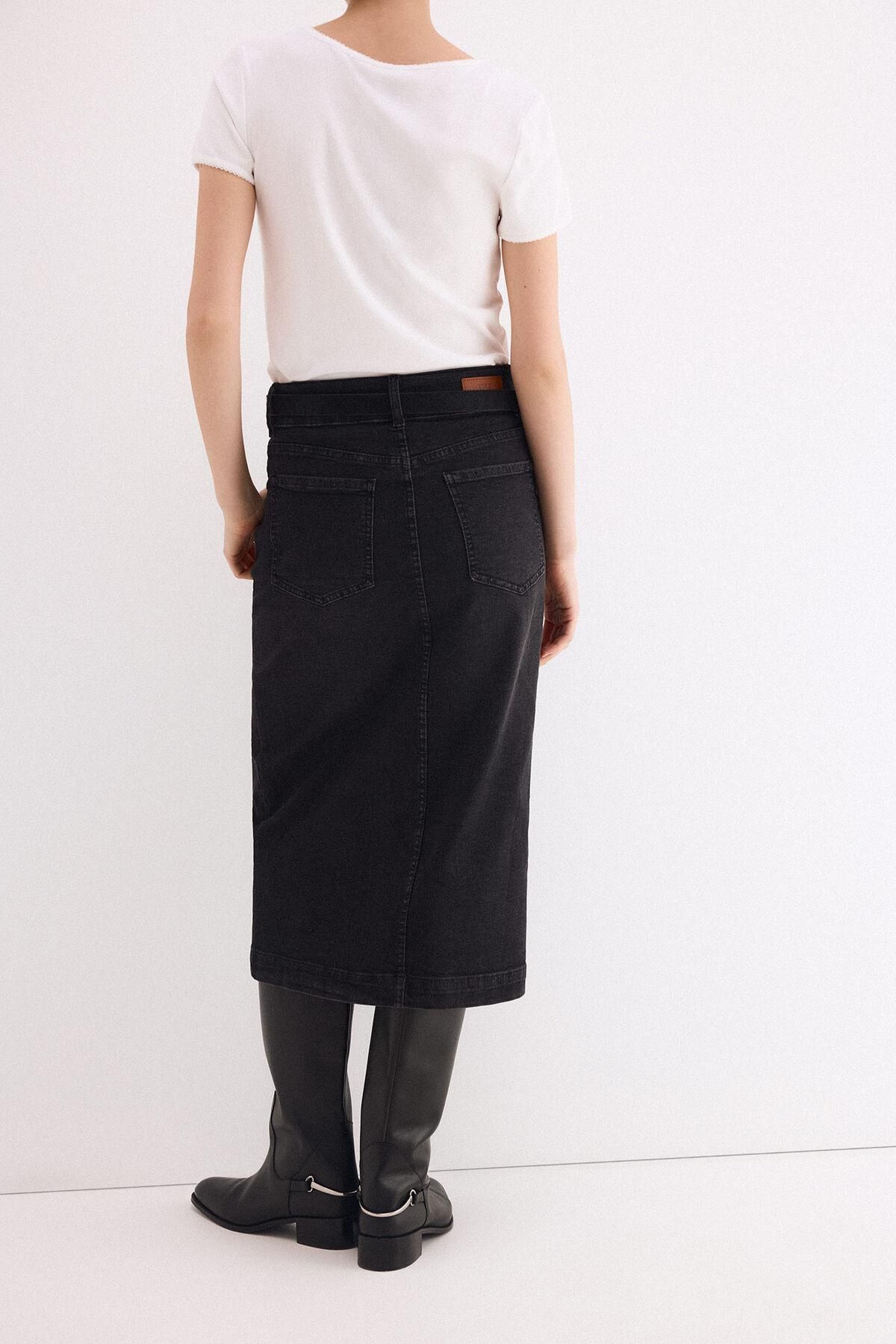 페드로 델 이에로 버튼 그레이 데님 미디 스커트 7593165 GRIS - 상세 이미지 4