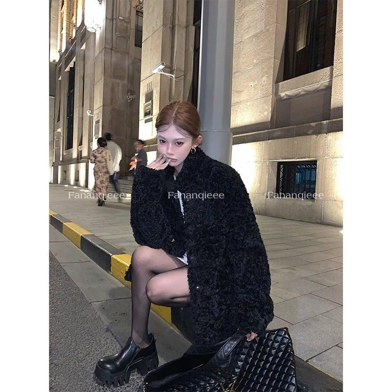 여성 겨울 오버핏 누빔 롱패딩 카라 두꺼운 코트 스타일 블랙 S - 상세 이미지 5