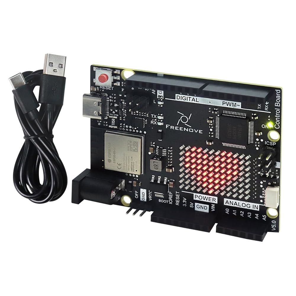 프리노브 컨트롤 보드 V5 Rev4 WiFi(아두이노 IDE와 호환), Arm Cortex-M4 마이크로컨트롤러, 온보드 ESP32-S3, LED 매트릭스, USB-C 커넥터, - 상품 이미지