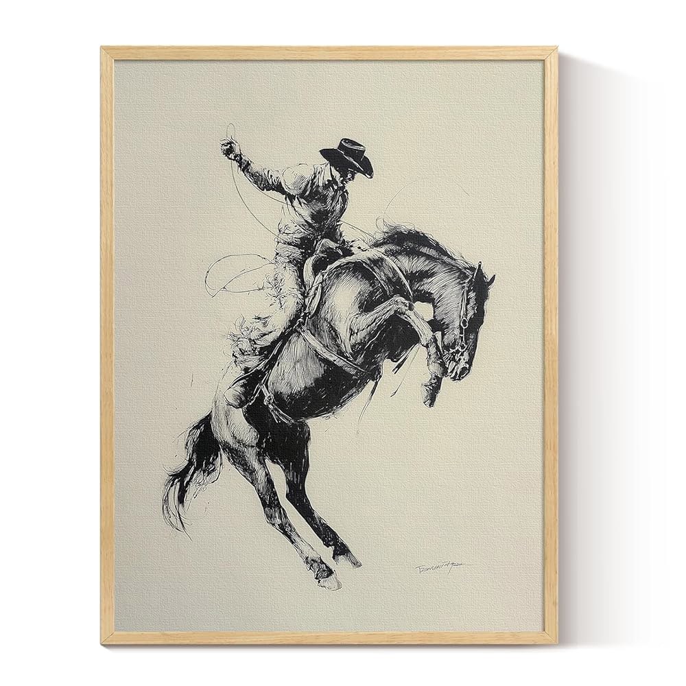 ARPEOTCY 작은 액자 캔버스 벽 아트, 12x16인치, 빈티지 스케치 카우보이 말 침실 선반용 웨스턴 룸 장식, 컨트리 레트로 아트워크 - 상품 이미지